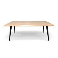 Table à manger rectangulaire en MDF, aspect bois massif, pieds en métal, fabrication chinoise, commande en conteneur disponible en gros