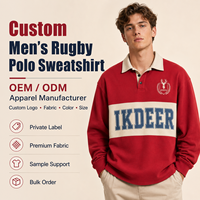 IKDEER Sweat-shirt polo de rugby personnalisé pour homme à manches longues, bordeaux, avec écusson brodé universitaire et lettres appliquées, support d'échantillon