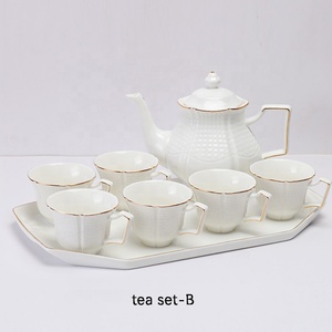 Juegos de Té de Porcelana Blanca Estilo Europeo al por Mayor con Borde Dorado - Product Image 4