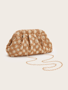 French Hollow Woven Cloud Clutch <b>Bag</b> Vacation <b>Straw</b> Braided Ruched Handbag Women Casual Party Hand Purse - Product Image 4