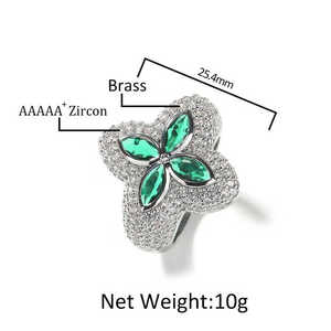 UWIN 5A CZ anillo <span class=keywords><strong>de</strong></span> trébol <span class=keywords><strong>de</strong></span> cuatro hojas <span class=keywords><strong>para</strong></span> hombres <span class=keywords><strong>y</strong></span> mujeres color verde claro CZ trébol joyería - Product Image 4