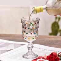 Verre à pied en verre sans plomb, gaufré à pois colorés, pour champagne, cocktails, jus, lait, boissons, idéal pour les mariages et les bars