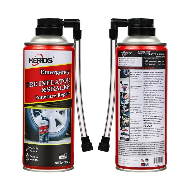 Herios 450Ml Gebruiksvriendelijke Autoreparatieset Bandenafdichtmiddel Vloeibare Spray Met Plastic Buis Voor Afdichtingsspray Voor Fietsbanden