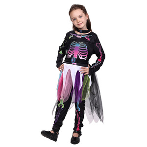 Conjunto de disfraz de esqueleto de Halloween para niñas con falda de tul, traje de cosplay de fiesta aterrador de manga larga - Product Image 4