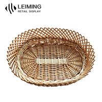 Cesta de Rattan Natural 36x27x8cm com Borda Serrilhada para Exposição de Pão e Frutas em Supermercados e Padarias, Bandeja Artesanal de Vime