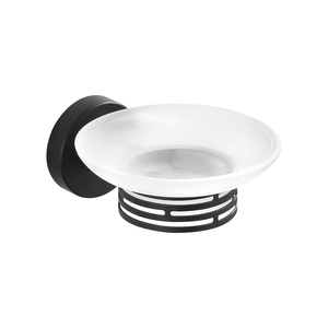 Porte-savon mural en céramique avec cadre en laiton, design rond contemporain, accessoire de salle de bain, conception auto-drainante - Product Image 5