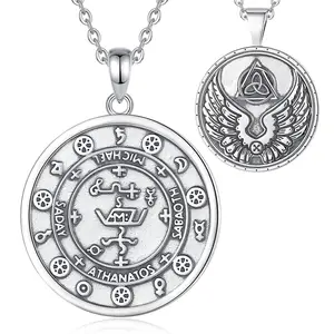 925 Sterling Silver Seal Talisman Protection Amulet Medal Jewelry Medallion Geometry Seals of Archangel Angel Necklaces