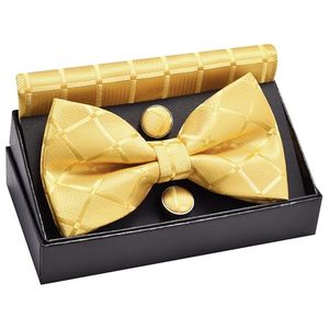 Ensemble Nœud <span class=keywords><strong>Papillon</strong></span> Pré-Noué Ajustable et Cravate Jacquard à Carreaux pour Homme 12x7cm avec Pochette de Costume et Boutons de Manchette, Livré en Coffret - Product Image 5