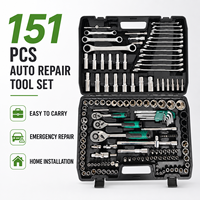 Kit d'outils de réparation de carrosserie automobile 151 pièces/ensemble, boîte noire, jeu de douilles vertes, acier à haute teneur en carbone, chromé, pour mécaniciens