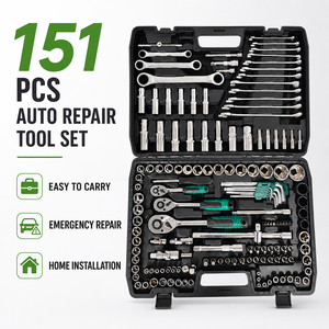Kit d'outils de réparation de carrosserie automobile 151 pièces/ensemble, boîte noire, jeu de douilles vertes, acier à haute teneur en carbone, chromé, pour mécaniciens - Product Image 1