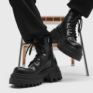 Bottes Derby à semelle épaisse pour hommes, chaussures de motard, bottes Chelsea à plateforme épaisse, bottes de randonnée et de travail pour hommes - Product Image 5