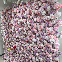 Décoration de mariage de luxe SPR, panneau mural de fleurs artificielles en soie 7D, roses violettes et roses, fait main, vente en gros