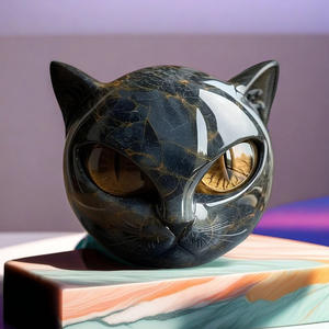 Recomende Luxuoso Black Cat Stone Carving Resina Artesanato Decorações Do Escritório - Product Image 2