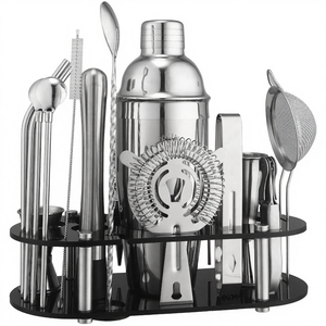 आधुनिक और सरल चीन बार शेकर कॉकटेल शेकर उपकरण 23 टुकड़े स्टेनलेस स्टील डिचेबल अंडाकार ऐक्रेलिक स्टैंड - Product Image 1