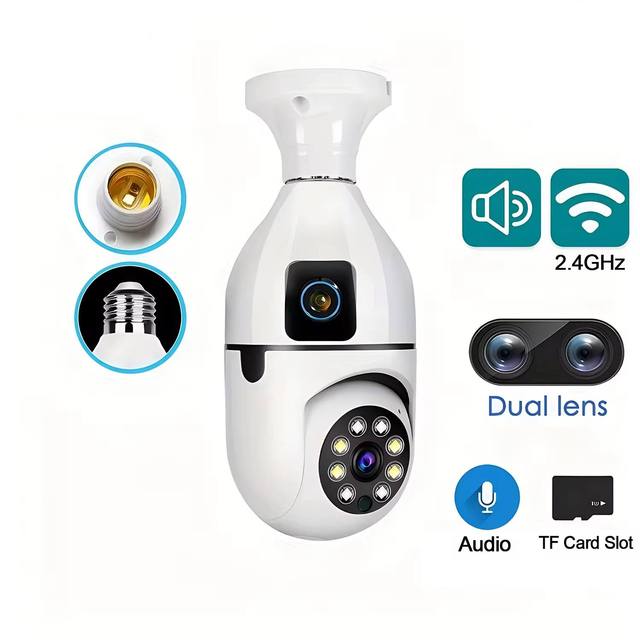 E27 BulbType Dual Lens WiFi Security Camera 1080P HD Night Vision 360° Rotate Two-wayTalk Motion Alert Home Camera