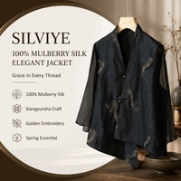 Cardigan en Soie 100% Mûrier Xiangyunsha, Jacquard Craquelé, Soie Georgette Épissée, pour Femme, Printemps, Élégant, Vêtement d'extérieur en Soie