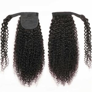 Queue de cheval bouclée indienne en gros avec cordon de serrage, extension de cheveux humains Remy à clipser, options lisses ou ondulées profondes - Product Image 2