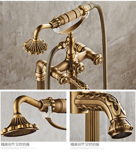 Robinet <span class=keywords><strong>de</strong></span> baignoire sur pied vintage en bronze huilé, avec pommeau <span class=keywords><strong>de</strong></span> douche pluie <span class=keywords><strong>de</strong></span> 59 pouces, double poignée et rotation à 360 degrés - Product Image 6