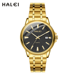 Montre Homme HALEI Neuve Originale à Quartz, Cadran Noir, Boîtier Doré, Bracelet en Acier Inoxydable, Affichage de la Date, Mouvement Japonais - Product Image 4