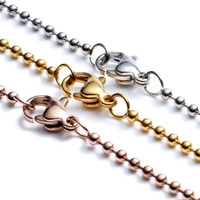 Collier en perles d'acier inoxydable plaqué argent de 2,0 mm avec fermoir mousqueton et anneau soudé, style classique, cadeau unisexe