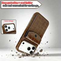 Étui de téléphone en PU texture crocodile style professionnel avec fente pour cartes à bouton-pression et protection de l'objectif surélevée pour iPhone 17/18 Pro