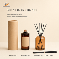 Diffuseur de parfum rond en verre avec huile parfumée et bâtonnets noirs pour la décoration de salle de bain et de chambre à coucher (vente en gros)