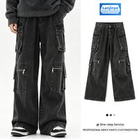 Jeans cargo baggy à six poches pour hommes, pantalon baggy cargo, fabricant de pantalons skater à jambes larges Y2K pour hommes, jeans cargo en denim délavé pour hommes