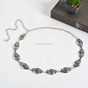 חגורת טורקיז נשים מתכווננת חגורת שרשרת המותניים מתכת עבור נשים הבוקרת שמלות מערביות-קישורים חגורות שרשרת - Product Image 2