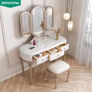 Tocador de madera de estilo moderno para dormitorio, tocador de maquillaje, tocador con espejo y cajones