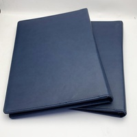 Porte-documents personnalisé A4 en cuir PU bleu marine à 2 anneaux, organiseur de dossiers professionnels avec poche intérieure pour cartes et notes