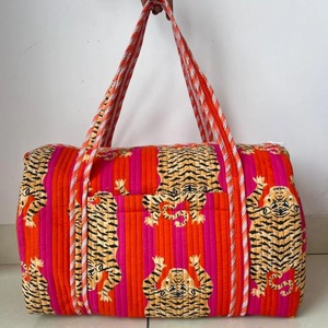Bolsa de Viaje Ecológica y Duradera de Algodón con Estampado de Bloques, Bolsa de Lona Personalizada con Cremallera, Bolsa de Viaje Grande Acolchada, Estilo Boho Floral, Bolsa de Hospital - Product Image 5