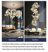 Lustre moderne en céramique en forme de feuille de Ginkgo, long et personnalisé, pour la décoration de hall d'hôtel, de villa ou d'escalier