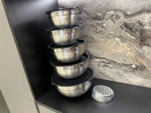 Proveedor de fábrica, ensaladera de acero inoxidable, mezcla profunda de Metal, lavabo moderno de acero inoxidable, cuencos multifunción para hornear con tapa - Product Image 5