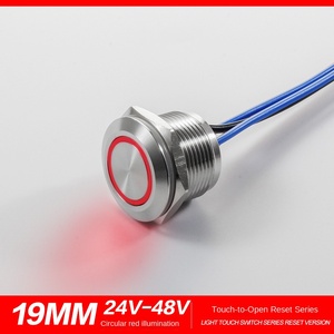 Bouton-poussoir momentané plat rond étanche IP65 19MM 12V rouge vert bleu en acier inoxydable avec anneau LED lumineux et câble - Product Image 6