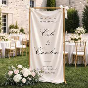 Panneau de bienvenue personnalisé en lin pour mariage, bannière en tissu avec noms et date, affiche suspendue pour la décoration de la cérémonie et de la réception - Product Image 3