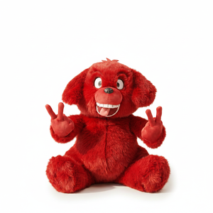 Peluche de chien rouge douce personnalisée en gros avec de gros dents, sourire et mains en V, animal en peluche moche et mignon pour cadeau d'anniversaire pour enfants - Product Image 3