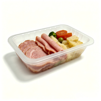 Boîtes en plastique PET de qualité alimentaire blanches pour usage industriel, emballages jetables pour viande, nouilles, gâteaux, emballages personnalisés de forme rectangulaire