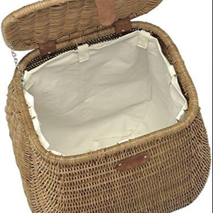 Valise vintage en rotin tissé à la main avec cuir osier décoratif et panier fait main panier de pique-nique panier de rangement - Product Image 1