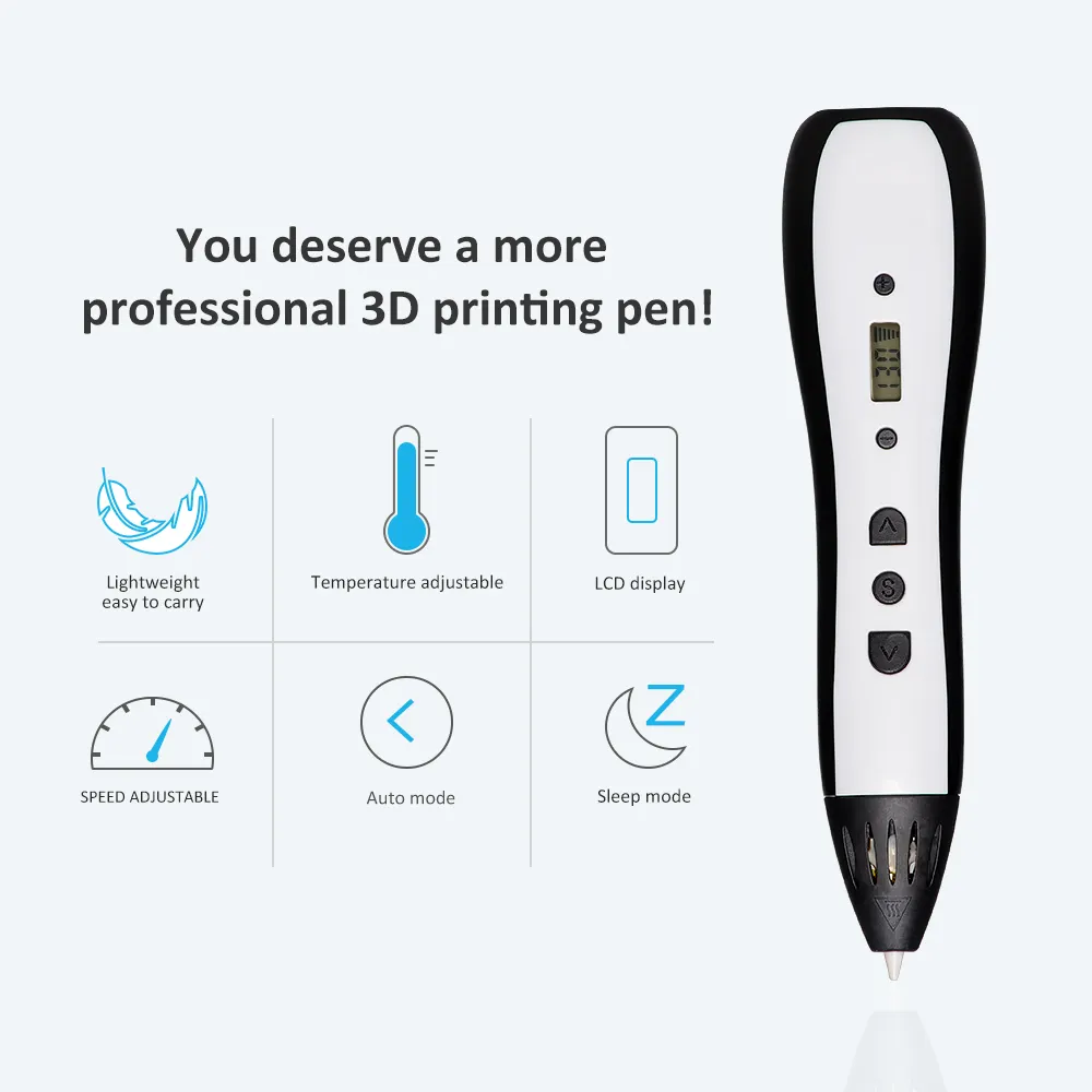Jer教育3DペンLCDスクリーン付きの新しいデザイン最高のPLAABSフィラメント3Dプリンター描画筆記ペン