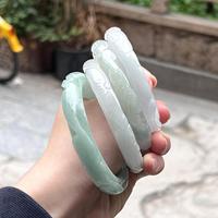 Bracelets en Jade sculpté de haute qualité, fait main, véritable Myanmar, blanc, pour adultes