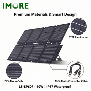 แผงโซลาร์เซลล์แบบพับได้ 60W ประสิทธิภาพ 24% โมโนคริสตัลไลน์ ETFE USB Type C IP67 เครื่องชาร์จพกพาสำหรับการตั้งแคมป์ เดินป่า และใช้งานกลางแจ้ง - Product Image 1
