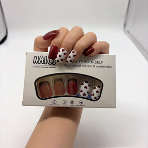 <span class=keywords><strong>Uñas</strong></span> Postizas de San Valentín, <span class=keywords><strong>Uñas</strong></span> Acrílicas Reutilizables con Diseño de Corazón Rojo y Blanco Brillante, para Fiestas y Uso Diario - Product Image 3