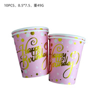 Fournitures de décorations de fête d'anniversaire à pois dorés ton rose ensemble de vaisselle jetable