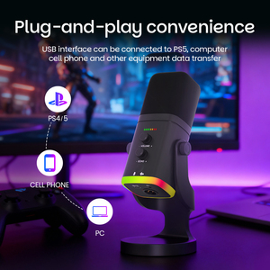 Microphone dynamique cardioïde à réduction de bruit CHORDIO EM800, éclairage RGB, USB Type-C, réponse en fréquence 50-12KHz pour PC de jeu, <span class=keywords><strong>PS5</strong></span> - Product Image 2