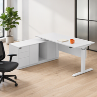 Bureau de direction en forme de L électrique, réglable en hauteur, avec armoire de rangement pour poste de travail moderne de direction