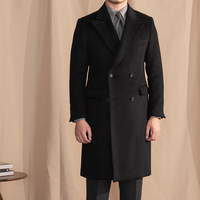Manteau en laine croisé mi-long style britannique et italien pour l'hiver avec fermeture longue