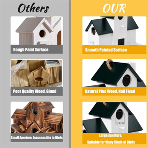 Toptan 3 delik açık ahşap kuş evi kuş besleyici ile büyük asılı mavi kuş evi - Product Image 6