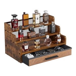 Organizador de Perfumes de Madera de Múltiples Niveles con Cajón, Estante de Almacenamiento de Cosméticos, Organizador de Escritorio de 4 Capas, Organizador de Maquillaje - Product Image 1