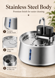 Stainless Steel Automatic Pet Water Fountain With Filter System For <b>Cats</b> Indoor Use Rounded Modern Design 4L Capacity - Product Image 5