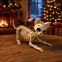 Figurine de squelette articulée d'Halloween, modèle de chat en plastique, accessoire effrayant pour maison hantée, cimetière, jardin, fête, décoration de table